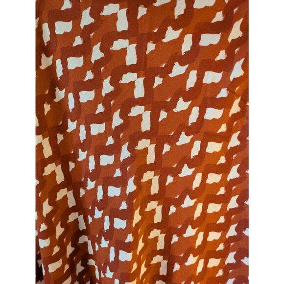 Zara Orange Linen Blend Maxi Skirt M Abstract Print Beaded Belt Side Zip - Picture 3 of 8